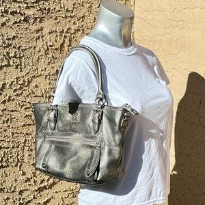Giani Bernini Silver Pebbled Leather Satchel